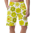 White Theme Groovy Design With Yellow And Lime Green Flowers Can Be Custom Photo 3D Men's Shorts