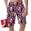 Trendy Smile Sunflowers Icons Peeking On Violet Sunflowers Pattern Can Be Custom Photo 3D Men's Shorts