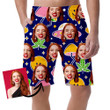 Trippy Pattern Cartoon Smiling Face Mushroon And Spaceship Can Be Custom Photo 3D Men's Shorts