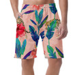 Tropical Green Banana Leaf Red Hibiscus Flower And Leopard Can Be Custom Photo 3D Men's Shorts