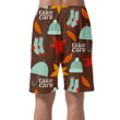 White Text Take Care With Falling Leaves Pattern Can Be Custom Photo 3D Men's Shorts