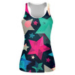 Multicolored Bright Stars On Dark Background Grunge Effect Print 3D Women's Tank Top