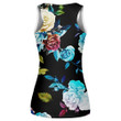 Multicolor Roses And Leaves On Black Background Design Print 3D Women's Tank Top