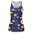 Moon With Sun Star And Cloud On Blue Sky Print 3D Women's Tank Top