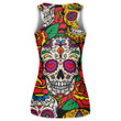 Mexican Sugar Skulls With Leaves And Roses Print 3D Women's Tank Top