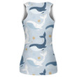 Marine Theme Cute Whales And Golden Starfish In Blue Sea Design Print 3D Women's Tank Top