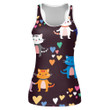 Loving Cats And Many Multi Colored Hearts Print 3D Women's Tank Top