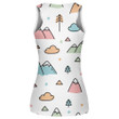 Lovely Mountains With Mini Elements On White Background Print 3D Women's Tank Top