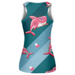 Lovely Baby Pink Shark On Green Striped Background Design Print 3D Women's Tank Top