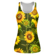 Large Field Of Sunflowers On Dark Green Background Print 3D Women's Tank Top