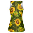 Large Field Of Sunflowers On Dark Green Background Print 3D Women's Tank Top