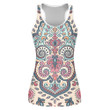 Indian Madala Motif With Floral On Beige Background Print 3D Women's Tank Top