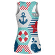 Illustrated Hexagon Geometric Pattern With Nautical Elements Print 3D Women's Tank Top