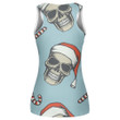 Human Skull In Santa Hat With Candy Cane Print 3D Women's Tank Top
