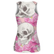 Human Skull And Beautiful Flower On Pink Background Print 3D Women's Tank Top