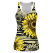 Horizontal Stripped Brush Strokes Pattern With Bees And Sunflowers Print 3D Women's Tank Top