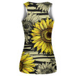 Horizontal Stripped Brush Strokes Pattern With Bees And Sunflowers Print 3D Women's Tank Top