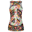 Hippie Themed Pattern With Impressive Flowers And Peace Sign Print 3D Women's Tank Top