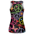 Hippie Pattern With Peace Symbol Mushrooms And Abstract Flowers Print 3D Women's Tank Top