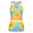Happy Sunflower And Rainbow Hand Sketched On Colorful Pastel Striped Print 3D Women's Tank Top