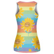 Happy Sunflower And Rainbow Hand Sketched On Colorful Pastel Striped Print 3D Women's Tank Top