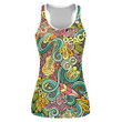 Hand Drawn Hippie Themed Guitar Car And Peace Sign Pattern Print 3D Women's Tank Top