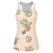 Hand Drawn Flying Doves And Peace Sign Hippie Design Print 3D Women's Tank Top