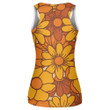 Hand Drawn 70's Inspired Floral In Yellow And Brown Design Print 3D Women's Tank Top