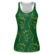 Hand Drawing Abstract Horse Head On Green Print 3D Women's Tank Top