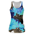 Hand Draw Vintage Cows And Bulls Blue Watercolor Print 3D Women's Tank Top