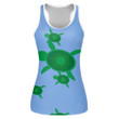 Green Turtle And Baby On Blue Sea Cartoon Print 3D Women's Tank Top