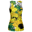 Golden Yellow And Orange Sunflowers With Green Leaves Print 3D Women's Tank Top