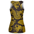 Golden Asian Dragons Octopus Fan And Cage Print 3D Women's Tank Top