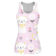 Girly Cat And Sunfflower On Pink Background Print 3D Women's Tank Top
