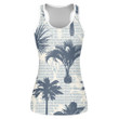 Geometric Dashed Lines Stitch Texture Palm Tree Silhouettes Print 3D Women's Tank Top