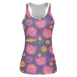 Funny Cat Pink Faces On Violet Background Print 3D Women's Tank Top