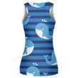Cute Cartoon Blue Whales On Navy Striped Background Design Print 3D Women's Tank Top