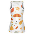 Cute Autumn Elements With Birds Umbrella Leaves And Pumpkins Print 3D Women's Tank Top