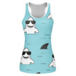 Cool Shark With Black Glasses In Blue Ocean Background Design Print 3D Women's Tank Top