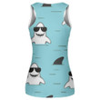 Cool Shark With Black Glasses In Blue Ocean Background Design Print 3D Women's Tank Top