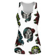 Colorful Tattoo Illustration Of Skull Girl With Roses Print 3D Women's Tank Top