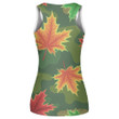 Colorful Maple Leaves On Green Camo Background Print 3D Women's Tank Top