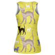 Color Sphynx Cats On Yellow Geometric Background Print 3D Women's Tank Top