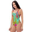 Blue Orange And Hot Pink Groovy Abstract Women's One Piece Swimsuit
