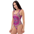 Abstract Magenta Pink Blue And Red Groovy Pattern Women's One Piece Swimsuit
