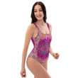 Abstract Magenta Pink Blue And Red Groovy Pattern Women's One Piece Swimsuit