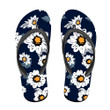White Sunflowers Drawing By Hand On Dark Blue Background Flip Flops For Men And Women