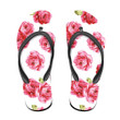 Watercolor Pink Roses Green Leaves Pattern White Theme Flip Flops For Men And Women