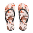 Watercolor Pattern Of Coral And Cream Flowers Leaves Branches Flip Flops For Men And Women