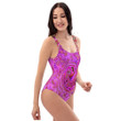Hot Pink Marbled Colors Abstract Retro Swirl Women's One Piece Swimsuit